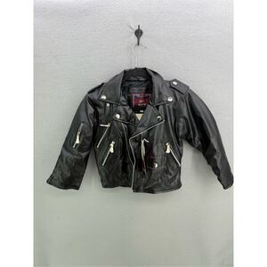 Deadstock Vintage PFG Youth Moto Coat Jacket Black Size 3 Faux Leather Biker Hal